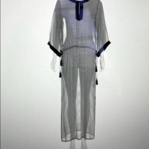 Tory Burch navy and white striped Caftan/ coverup